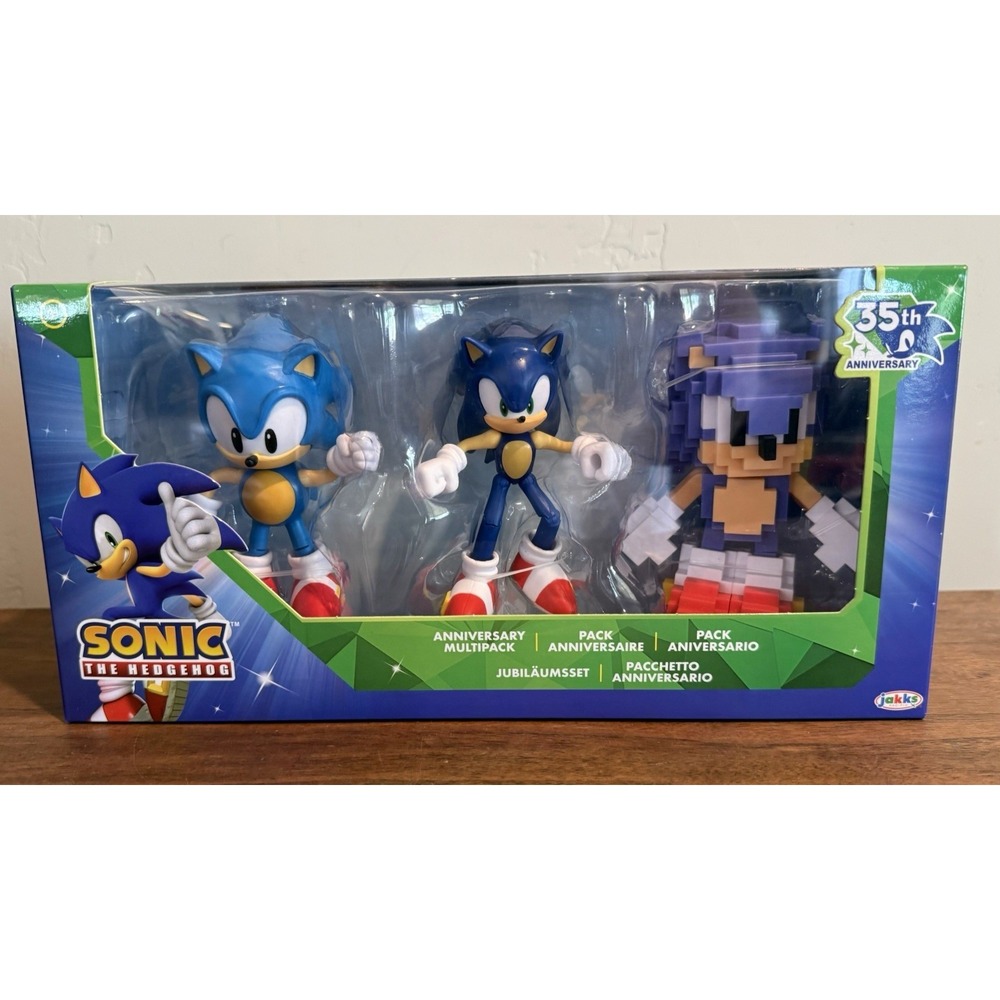 35th Anniversary Classic Sega Sonic & 16-Bit Sonic Action Figure 3-Pack New NIB